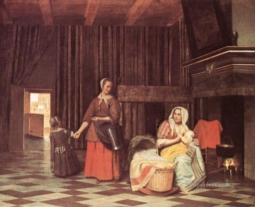 乳母とメイドジャンルピーター・デ・ホーホ Oil Paintings